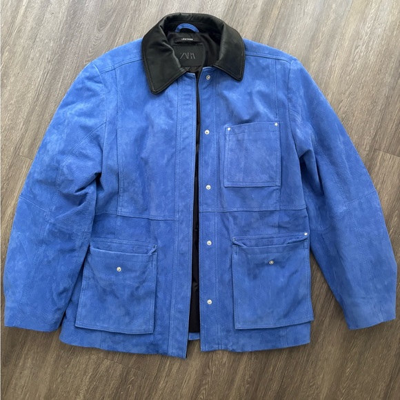 Zara Cobalt Blue Real Leather Suede Barn Jacket - Picture 1 of 9
